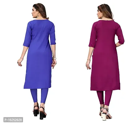 GROWMORE Women's Crepe Digital Print Straight Kurta(Pack of 2) (XXL, Blue  Dark PUR[LE)-thumb2