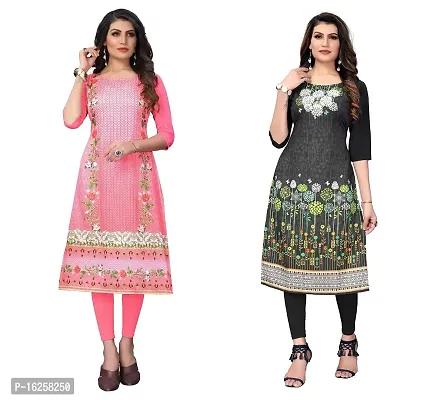 GROWMORE Women's Crepe Digital Print Straight Kurta(Pack of 2) (XL, Peach  Dark Black)