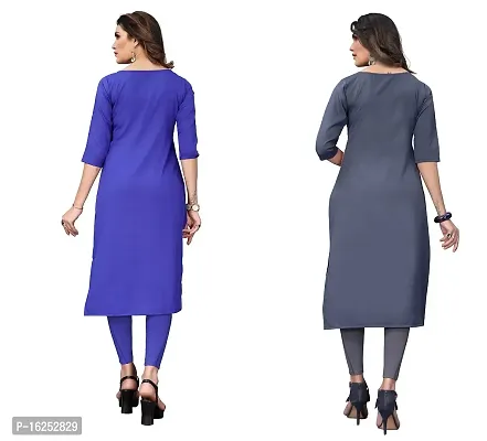 GROWMORE Women's Crepe Digital Print Straight Kurta(Pack of 2) (S, Blue  DIM Grey)-thumb2