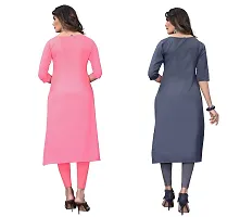 GROWMORE Women's Crepe Digital Print Straight Kurta(Pack of 2) (XL, Peach  DIM Grey)-thumb1