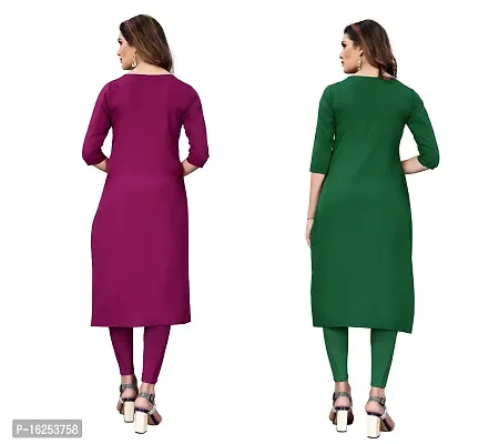 GROWMORE Women's Crepe Digital Print Straight Kurta(Pack of 2) (L, Purple  SEA Green)-thumb2