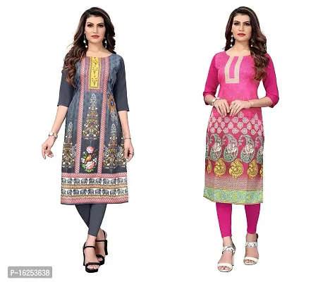 GROWMORE Women's Crepe Digital Print Straight Kurta(Pack of 2) (XXL, Grey  Pink)