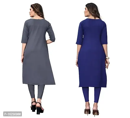 GROWMORE Women's Crepe Digital Print Straight Kurta(Pack of 2) (XXL, Grey  Blue VIOLOT)-thumb2