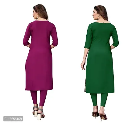 GROWMORE Women's Crepe Digital Print Straight Kurta(Pack of 2) (XL, Purple  Forest Green)-thumb2