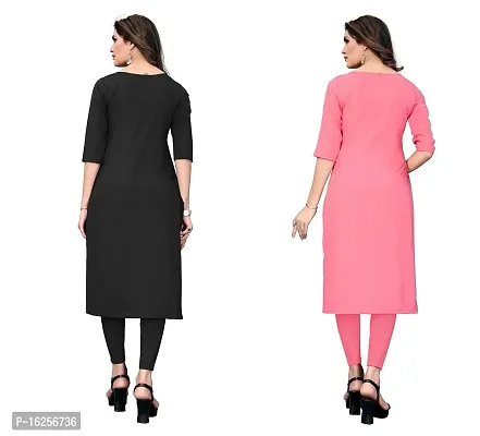 GROWMORE Women's Crepe Digital Print Straight Kurta(Pack of 2) (XXL, Black  Coral Pink)-thumb2