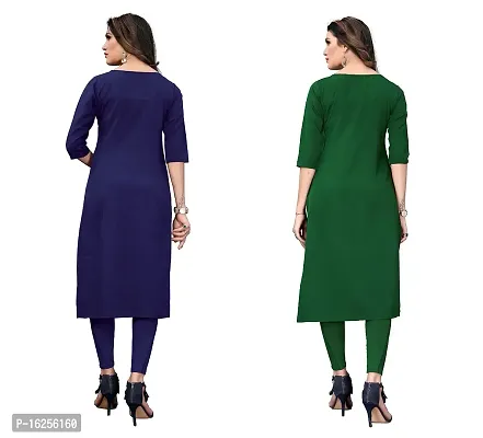 GROWMORE Women's Crepe Digital Print Straight Kurta(Pack of 2) (M, Dark Blue  Light Green)-thumb2