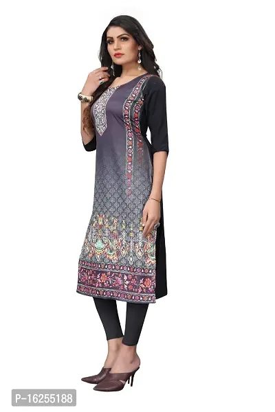 GROWMORE Women's Crepe Digital Print Straight Kurta (XXL, Grey Black)-thumb4