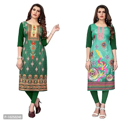 GROWMORE Women's Crepe Digital Print Straight Kurta(Pack of 2) (M, Green  Dark Green)