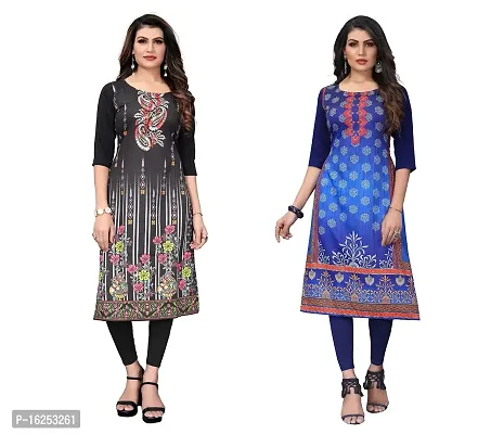 GROWMORE Women's Crepe Digital Print Straight Kurta(Pack of 2)-thumb0