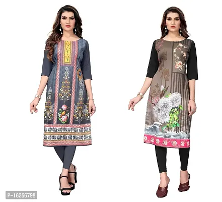 GROWMORE Women's Crepe Digital Print Straight Kurta(Pack of 2) (XXL, Grey  White Black)