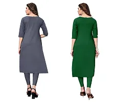 GROWMORE Women's Crepe Digital Print Straight Kurta(Pack of 2) (XL, Grey  Green)-thumb1