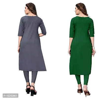 GROWMORE Women's Crepe Digital Print Straight Kurta(Pack of 2) (XL, Grey  Green)-thumb2