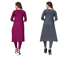 GROWMORE Women's Crepe Digital Print Straight Kurta(Pack of 2) (S, Purple  Light Grey)-thumb1