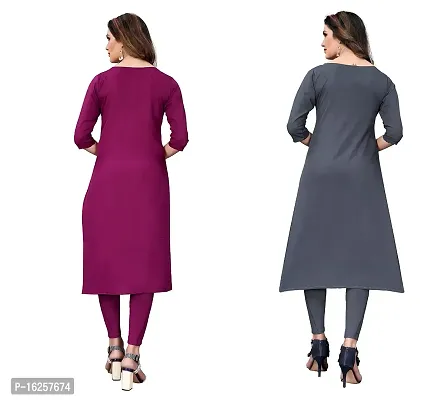 GROWMORE Women's Crepe Digital Print Straight Kurta(Pack of 2) (S, Purple  Light Grey)-thumb2