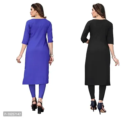 GROWMORE Women's Crepe Digital Print Straight Kurta(Pack of 2) (XL, Blue  Dark Black)-thumb2