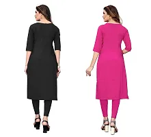 GROWMORE Women's Crepe Digital Print Straight Kurta(Pack of 2) (S, Black  HOT Pink)-thumb1