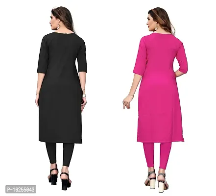 GROWMORE Women's Crepe Digital Print Straight Kurta(Pack of 2) (S, Black  HOT Pink)-thumb2