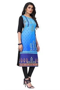 GROWMORE Women's Crepe Digital Print Straight Kurta (XXL, Light Blue)-thumb2