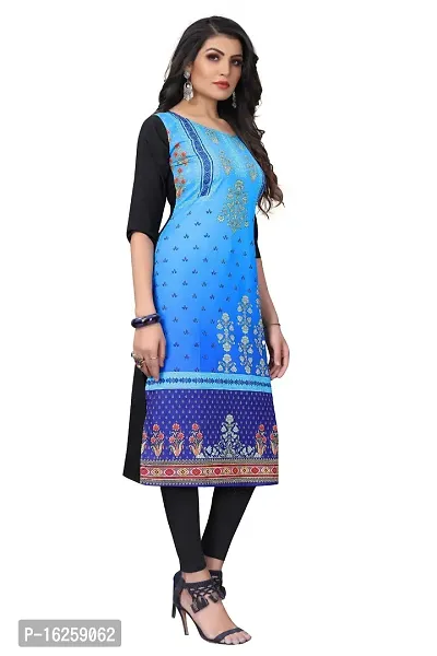 GROWMORE Women's Crepe Digital Print Straight Kurta (XXL, Light Blue)-thumb3