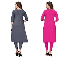 GROWMORE Women's Crepe Digital Print Straight Kurta(Pack of 2) (XL, Grey  HOT Pink)-thumb2