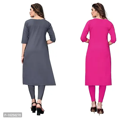 GROWMORE Women's Crepe Digital Print Straight Kurta(Pack of 2) (XL, Grey  HOT Pink)-thumb3