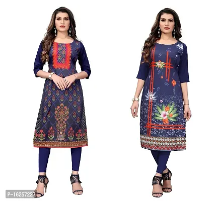 GROWMORE Women's Crepe Digital Print Straight Kurta(Pack of 2) (XL, Dark Blue  Blue)