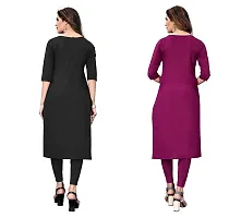 GROWMORE Women's Crepe Digital Print Straight Kurta(Pack of 2) (S, Black  Purple)-thumb1