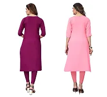 GROWMORE Women's Crepe Digital Print Straight Kurta(Pack of 2) (S, Purple  Rose Pink)-thumb1