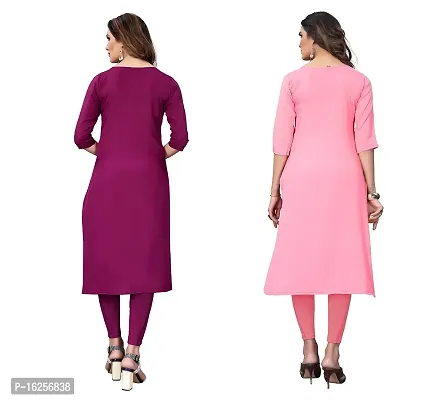 GROWMORE Women's Crepe Digital Print Straight Kurta(Pack of 2) (S, Purple  Rose Pink)-thumb2