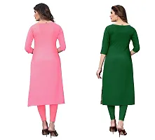 GROWMORE Women's Crepe Digital Print Straight Kurta(Pack of 2) (M, Peach  Forest Green)-thumb1