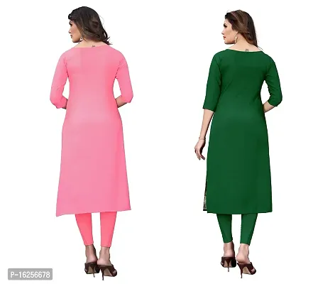 GROWMORE Women's Crepe Digital Print Straight Kurta(Pack of 2) (M, Peach  Forest Green)-thumb2