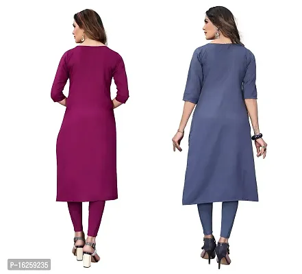 GROWMORE Women's Crepe Digital Print Straight Kurta(Pack of 2) (XL, Purple  Blue Grey)-thumb2