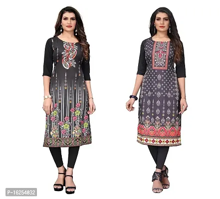 GROWMORE Women's Crepe Digital Print Straight Kurta(Pack of 2) (M, Black  RED Black)