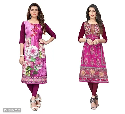 GROWMORE Women's Crepe Digital Print Straight Kurta(Pack of 2) (XL, Purple  Medium RED)-thumb0