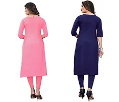 GROWMORE Women's Crepe Digital Print Straight Kurta(Pack of 2) (XXL, Peach  Indigo Blue)-thumb1