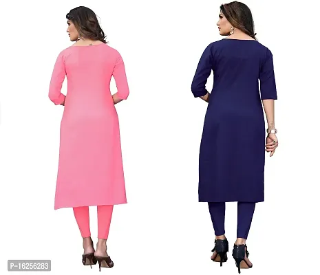 GROWMORE Women's Crepe Digital Print Straight Kurta(Pack of 2) (XXL, Peach  Indigo Blue)-thumb2