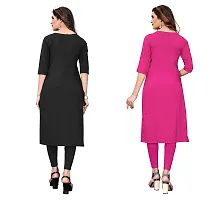 GROWMORE Women's Crepe Digital Print Straight Kurta(Pack of 2) (S, Black  Pink)-thumb1