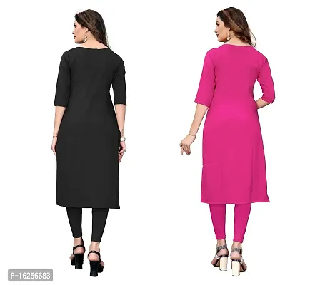 GROWMORE Women's Crepe Digital Print Straight Kurta(Pack of 2) (S, Black  Pink)-thumb2