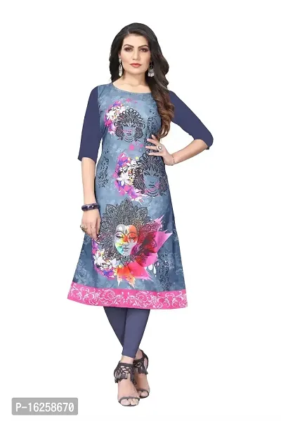 GROWMORE Women's Crepe Digital Print Straight Kurta (XXL, Grey)-thumb0