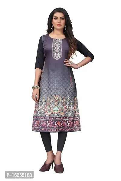 GROWMORE Women's Crepe Digital Print Straight Kurta (XXL, Grey Black)