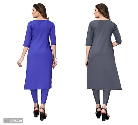 GROWMORE Women's Crepe Digital Print Straight Kurta(Pack of 2) (XL, Blue  Grey)-thumb2