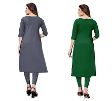 GROWMORE Women's Crepe Digital Print Straight Kurta(Pack of 2) (M, Grey  Forest Green)-thumb1