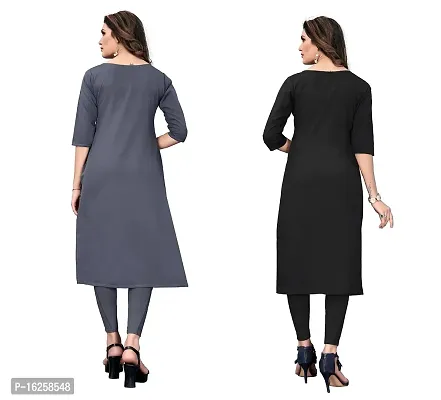 GROWMORE Women's Crepe Digital Print Straight Kurta(Pack of 2) (M, Grey  Silver Black)-thumb2