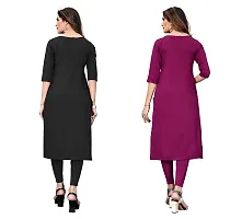 GROWMORE Women's Crepe Digital Print Straight Kurta(Pack of 2) (S, Black  Dark Purple)-thumb1