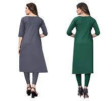 GROWMORE Women's Crepe Digital Print Straight Kurta(Pack of 2) (S, Grey  Olive Green)-thumb1