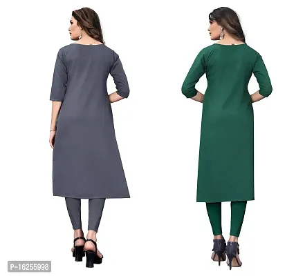 GROWMORE Women's Crepe Digital Print Straight Kurta(Pack of 2) (S, Grey  Olive Green)-thumb2