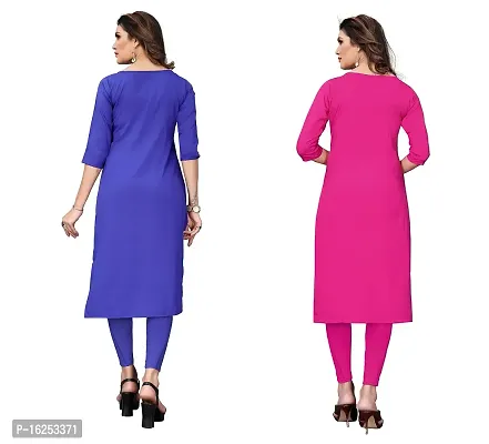 GROWMORE Women's Crepe Digital Print Straight Kurta(Pack of 2) (XL, Blue  HOT Pink)-thumb2