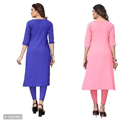 GROWMORE Women's Crepe Digital Print Straight Kurta(Pack of 2) (S, Blue  Rose Pink)-thumb3