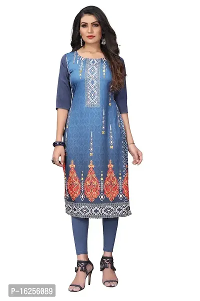 GROWMORE Women's Crepe Digital Print Straight Kurta (S, Blue Grey)-thumb0