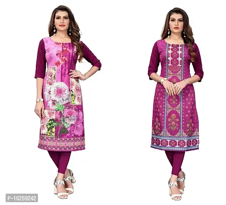 GROWMORE Women's Crepe Digital Print Straight Kurta(Pack of 2) (L, Purple  Dark Purple)-thumb0